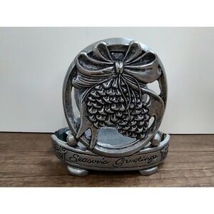 2001 Carson Pewter Christmas Season's Greetings Napkin Candle Holder Pinecones